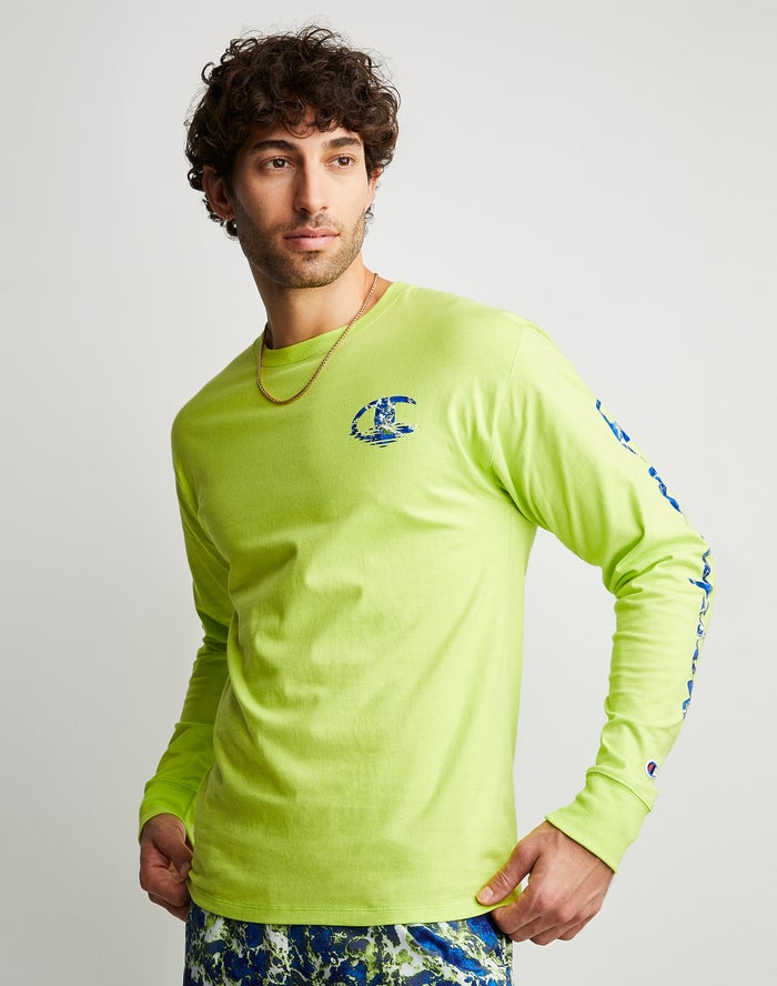 Champion Classic Long-Sleeve Chasing Waves Erkek Tişört Yeşil ( LPRSNO046 )